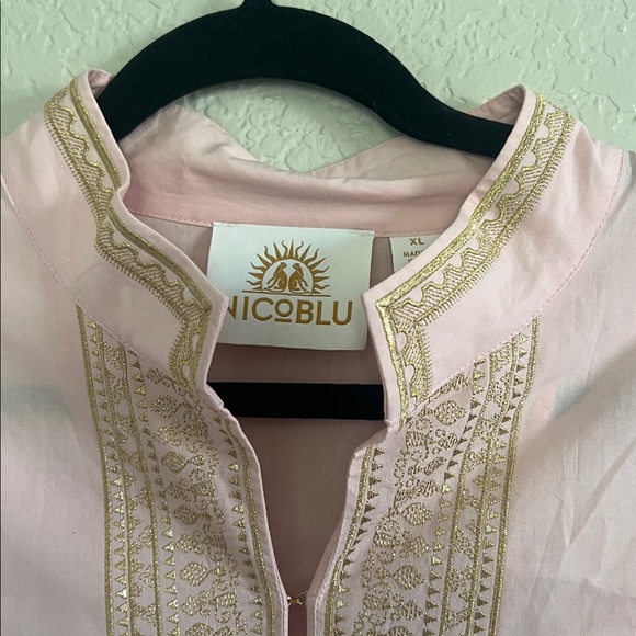 NicoBlu Maharani Tunic In Blush Pink Embroidered In Gold Filigree. Size XL - Picture 6 of 16